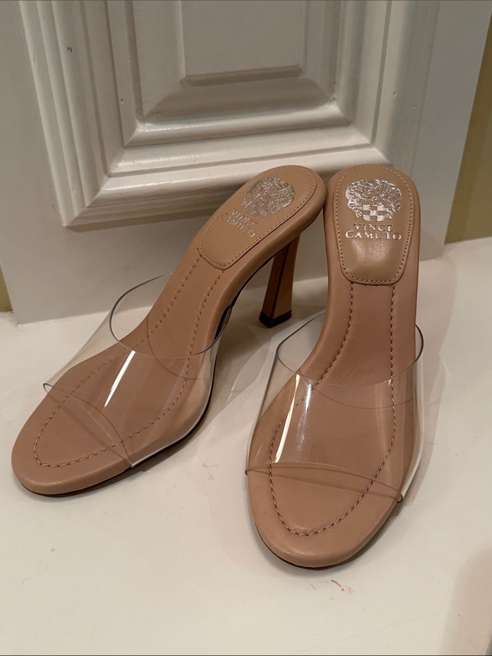 Vince Camuto nude clear heels